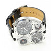 Unique Leather Strap Quartz Compass & thermometer Wrist Watch