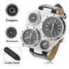 Unique Leather Strap Quartz Compass & thermometer Wrist Watch
