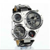 Unique Leather Strap Quartz Compass & thermometer Wrist Watch