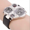 Unique Leather Strap Quartz Compass & thermometer Wrist Watch